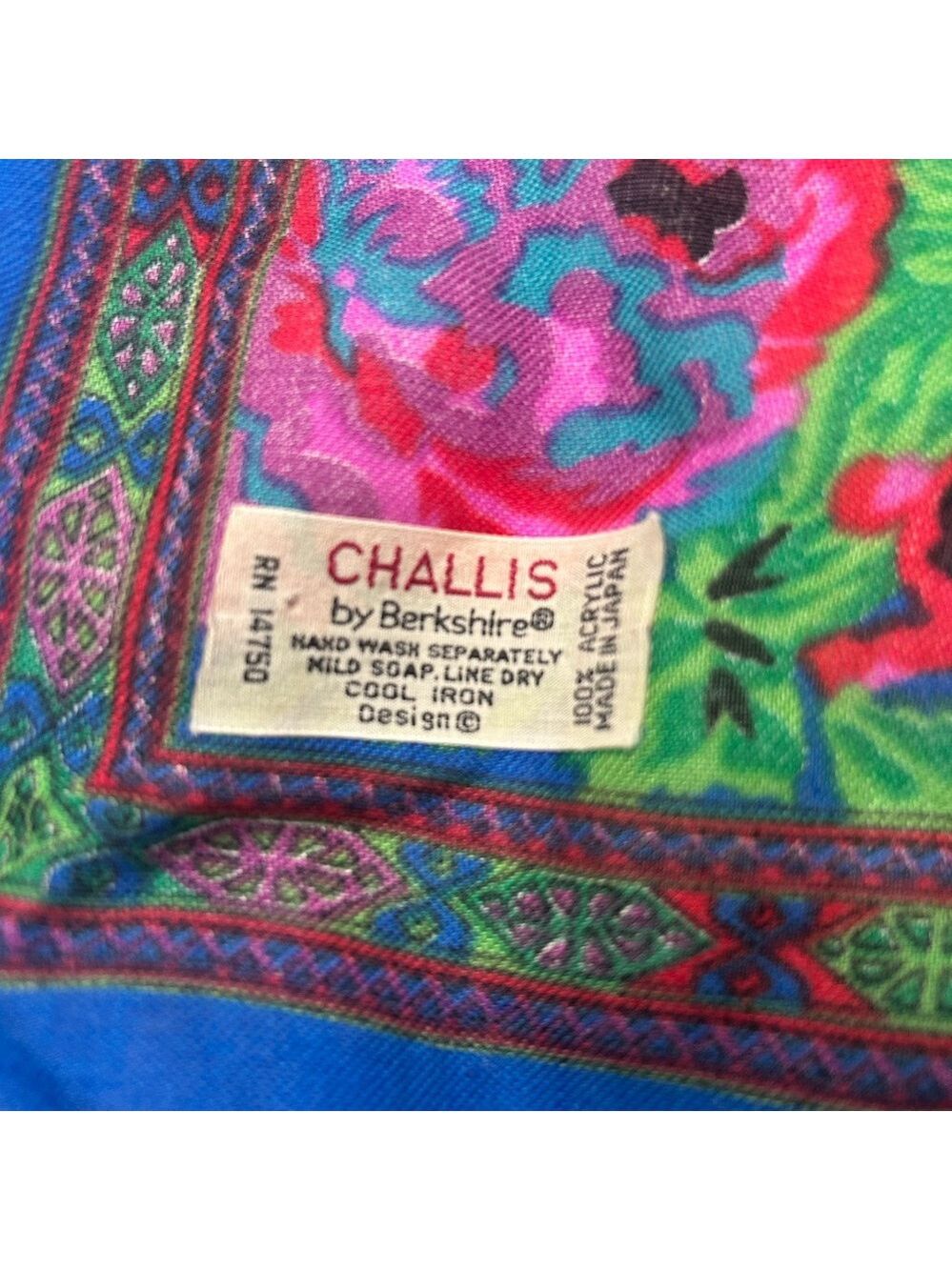 Vintage Challis By Berkshire Scarf  Blue Red Floral  RN 14570 Made In Japan - Picture 5 of 7